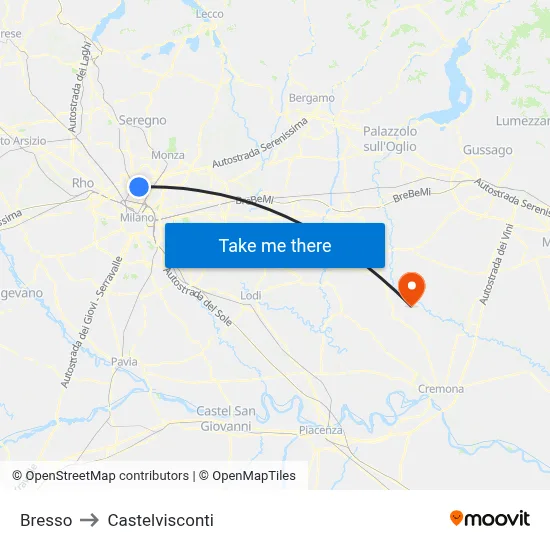Bresso to Castelvisconti map