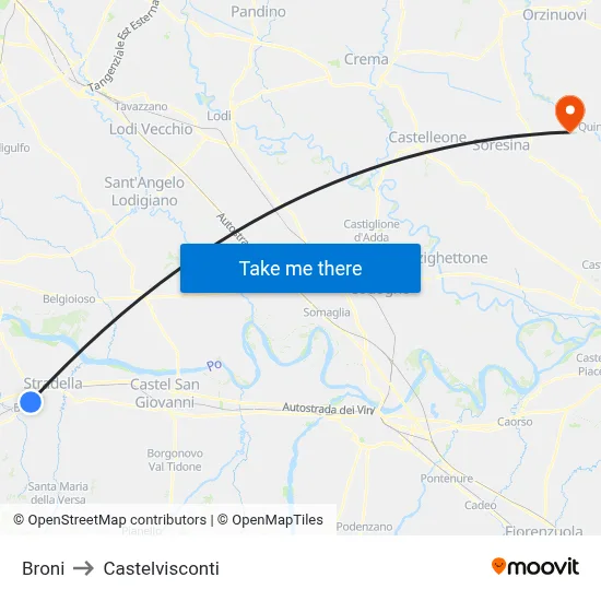 Broni to Castelvisconti map