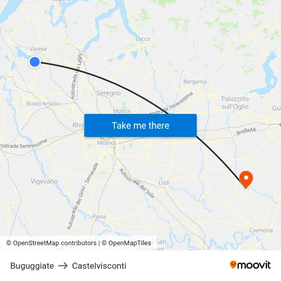 Buguggiate to Castelvisconti map