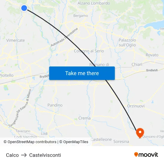Calco to Castelvisconti map
