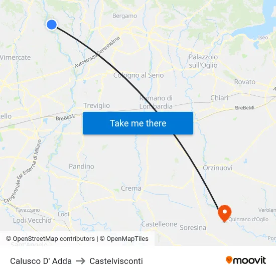 Calusco d'Adda to Castelvisconti map