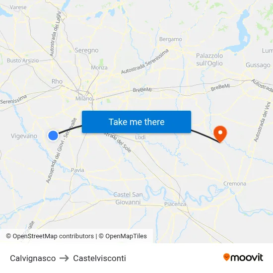 Calvignasco to Castelvisconti map