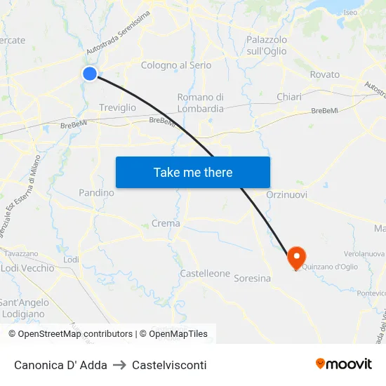 Canonica d'Adda to Castelvisconti map