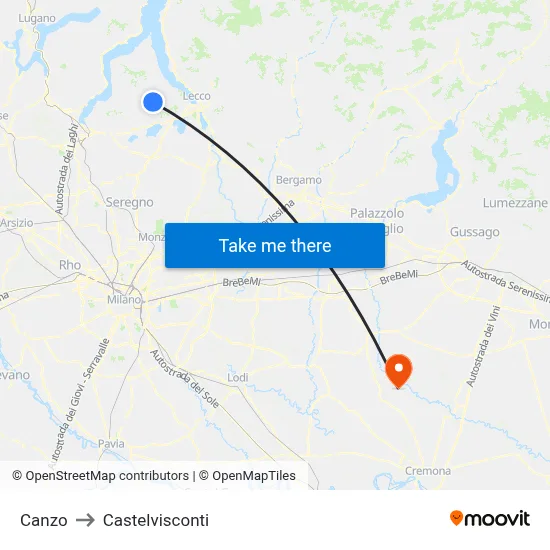 Canzo to Castelvisconti map