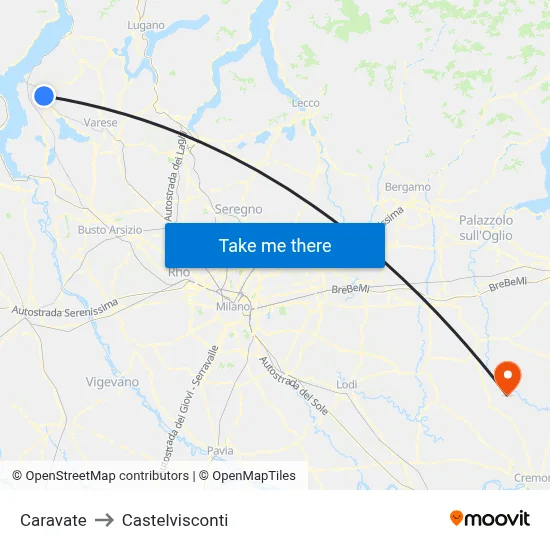 Caravate to Castelvisconti map