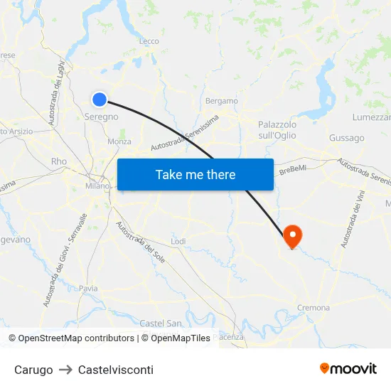Carugo to Castelvisconti map