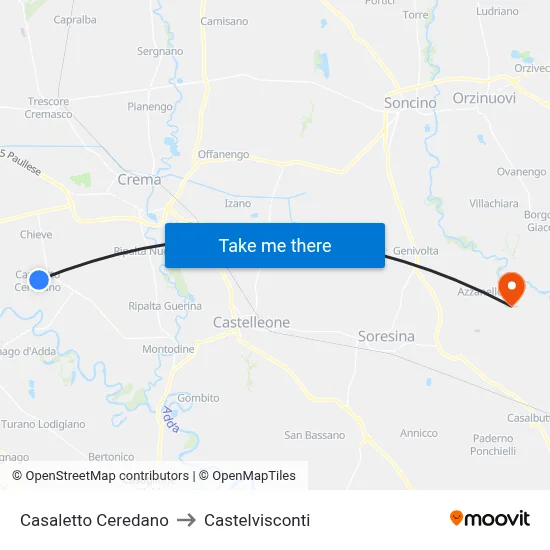Casaletto Ceredano to Castelvisconti map