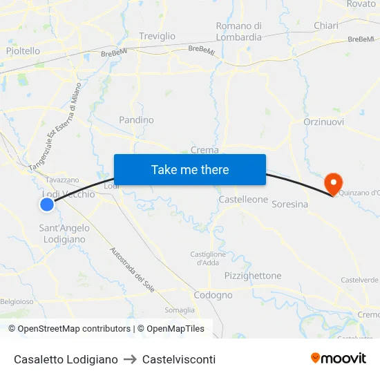Casaletto Lodigiano to Castelvisconti map