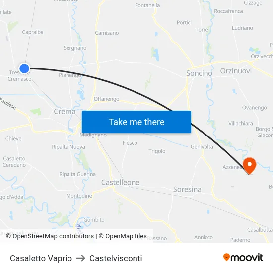 Casaletto Vaprio to Castelvisconti map