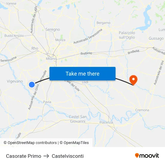 Casorate Primo to Castelvisconti map