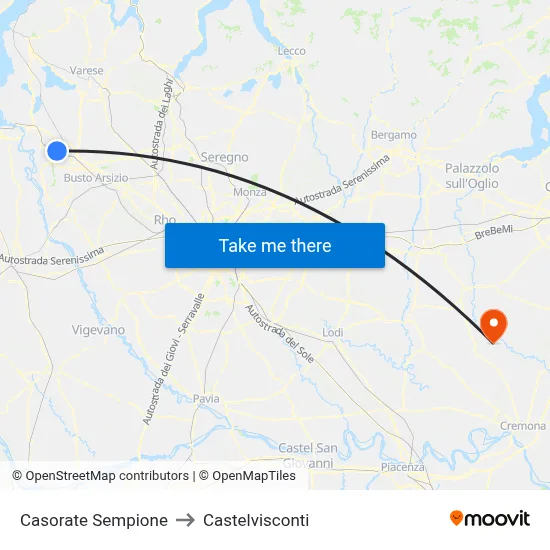 Casorate Sempione to Castelvisconti map