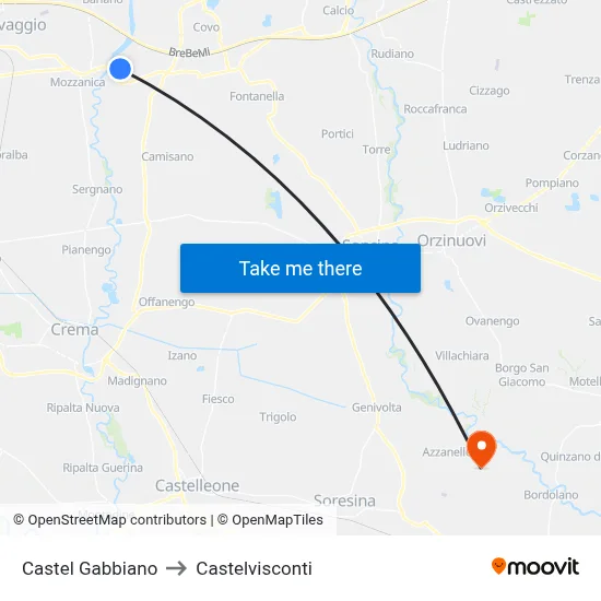 Castel Gabbiano to Castelvisconti map
