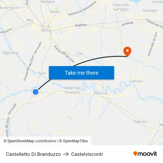 Castelletto di Branduzzo to Castelvisconti map