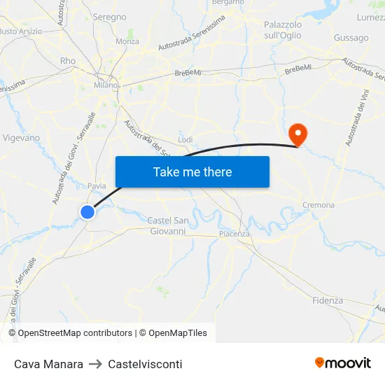 Cava Manara to Castelvisconti map
