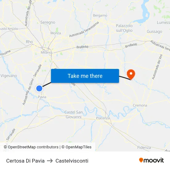 Certosa Di Pavia to Castelvisconti map