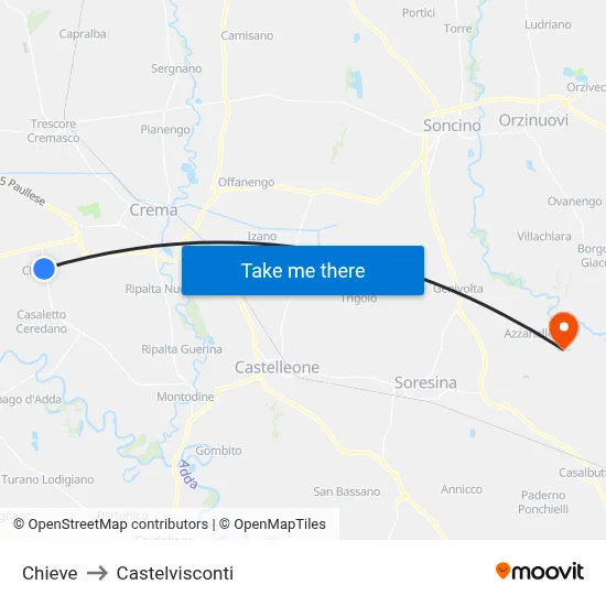 Chieve to Castelvisconti map