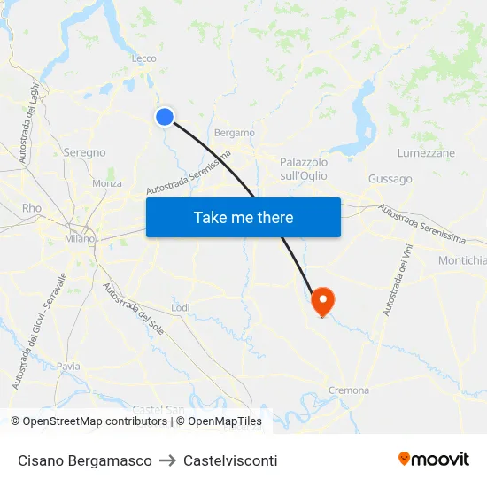 Cisano Bergamasco to Castelvisconti map