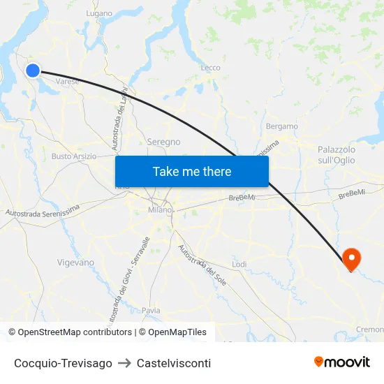 Cocquio-Trevisago to Castelvisconti map