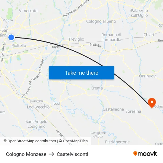 Cologno Monzese to Castelvisconti map
