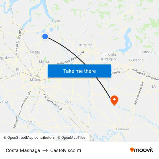 Costa Masnaga to Castelvisconti map