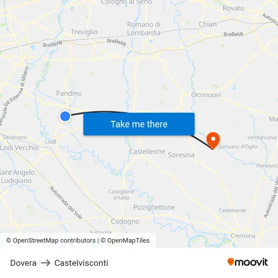 Dovera to Castelvisconti map