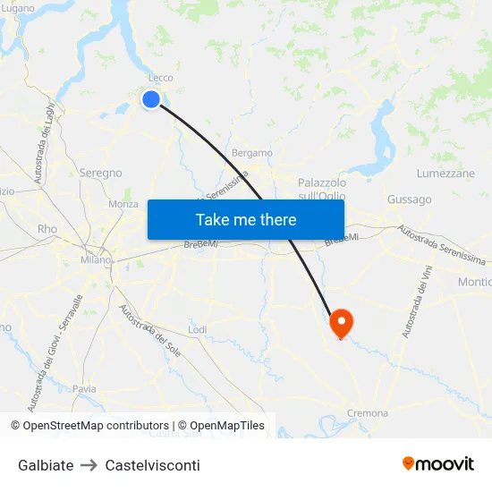 Galbiate to Castelvisconti map