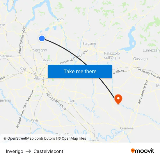 Inverigo to Castelvisconti map