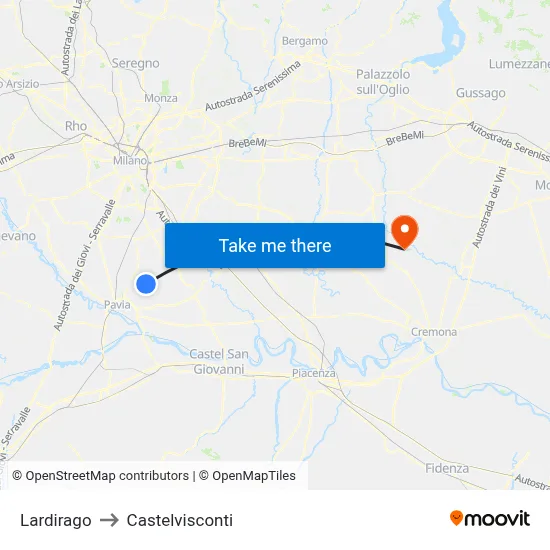 Lardirago to Castelvisconti map