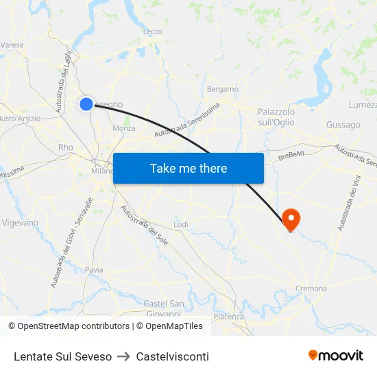 Lentate Sul Seveso to Castelvisconti map