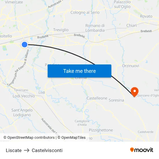 Liscate to Castelvisconti map