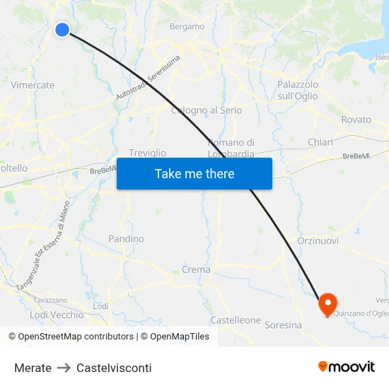 Merate to Castelvisconti map