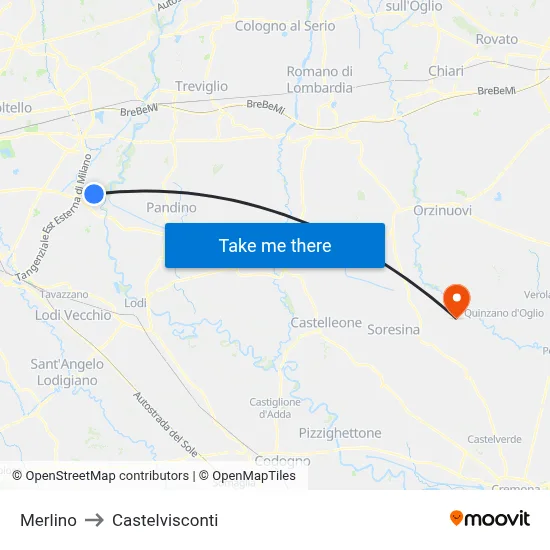 Merlino to Castelvisconti map
