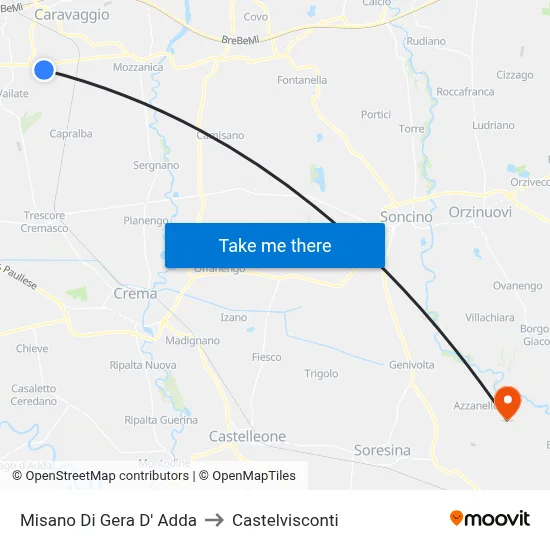 Misano di Gera d'Adda to Castelvisconti map