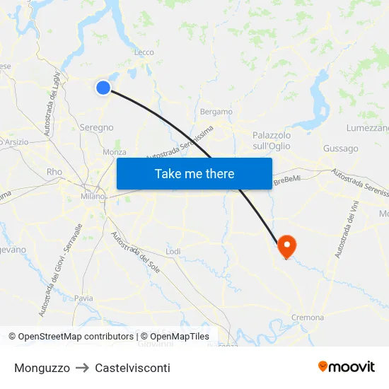 Monguzzo to Castelvisconti map