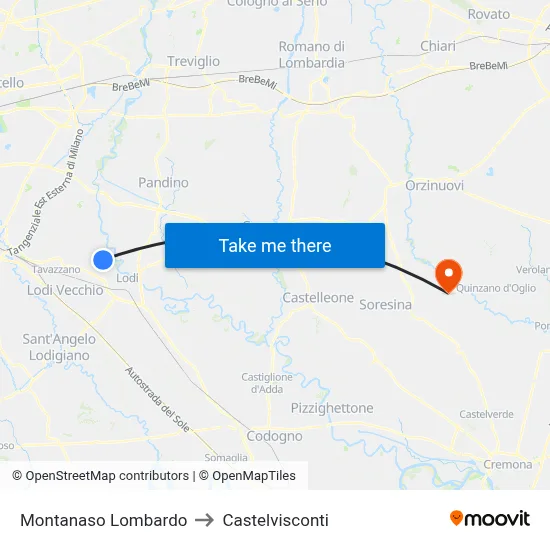 Montanaso Lombardo to Castelvisconti map