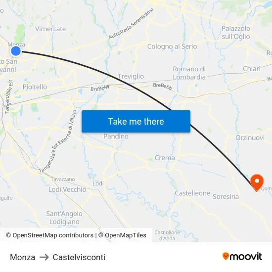 Monza to Castelvisconti map