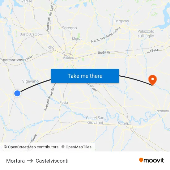 Mortara to Castelvisconti map