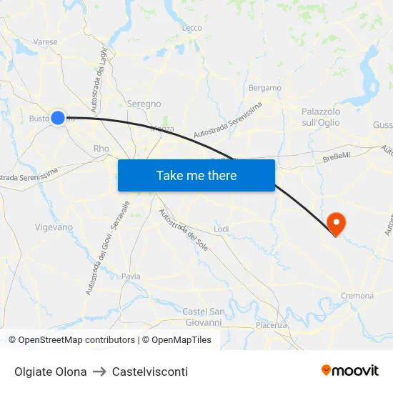 Olgiate Olona to Castelvisconti map