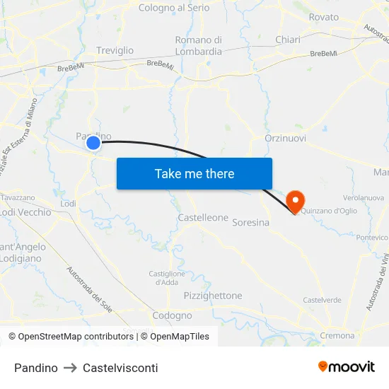 Pandino to Castelvisconti map