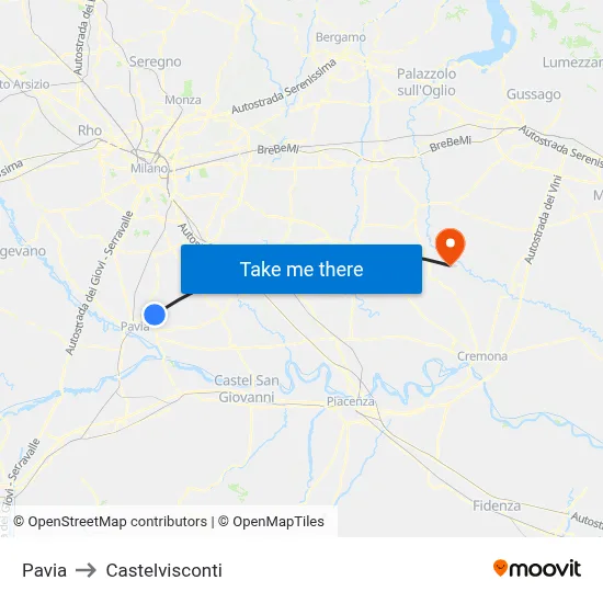 Pavia to Castelvisconti map