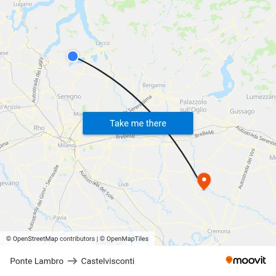Ponte Lambro to Castelvisconti map