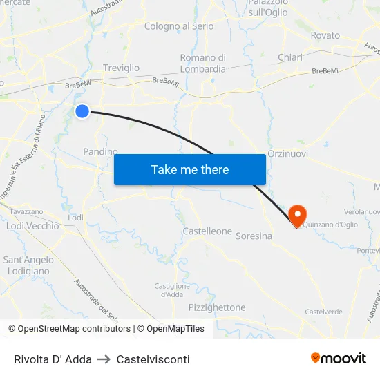 Rivolta d'Adda to Castelvisconti map
