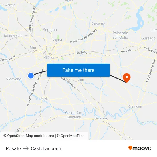 Rosate to Castelvisconti map