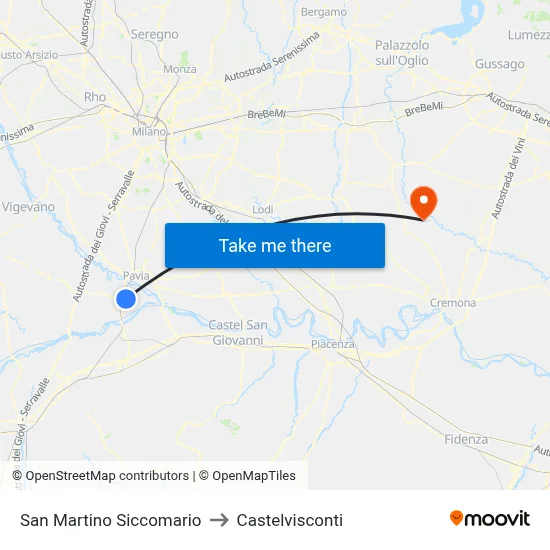 San Martino Siccomario to Castelvisconti map