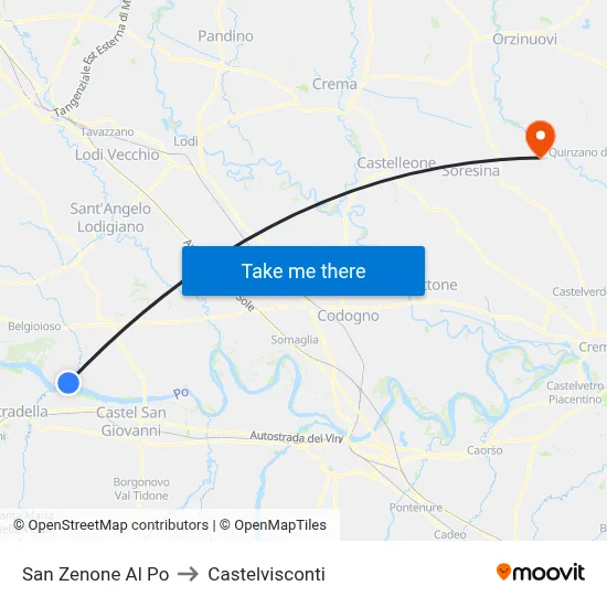 San Zenone al Po to Castelvisconti map