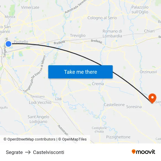 Segrate to Castelvisconti map