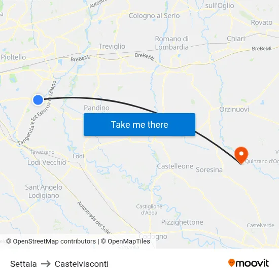 Settala to Castelvisconti map