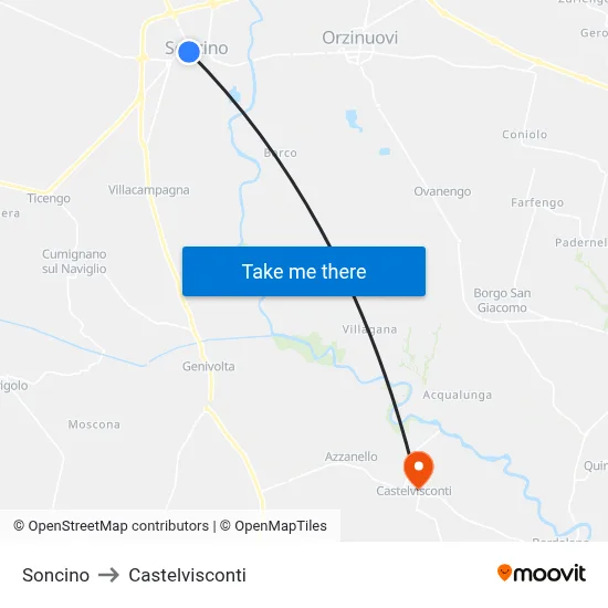 Soncino to Castelvisconti map