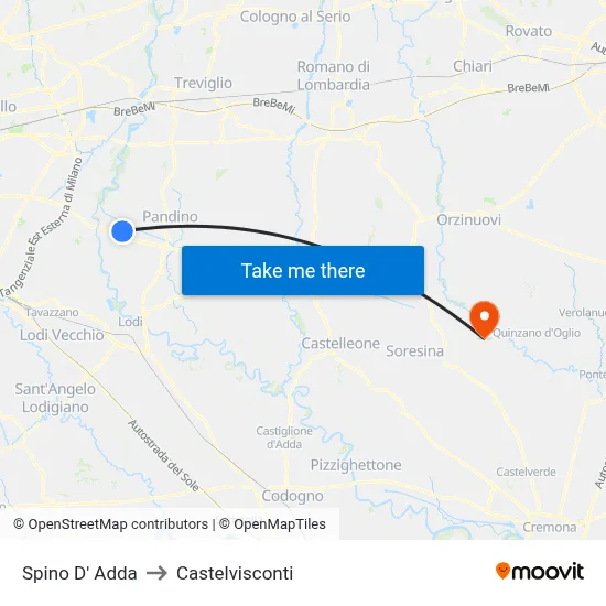 Spino D' Adda to Castelvisconti map