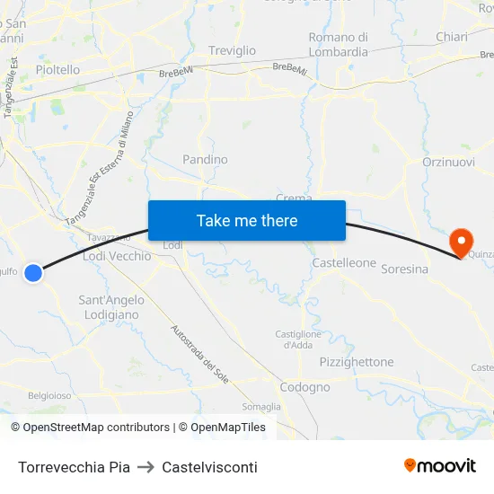 Torrevecchia Pia to Castelvisconti map